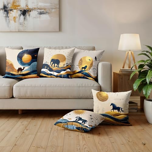 Image of Ultimate Trends Digital Printed Soft Cotton Feel Polyester Decorative Cushion Cover, Modern Eligent Designs, Heavy Long Life Fabric,24 inch X 24 inch Set of 5,Wild Brown Blue
