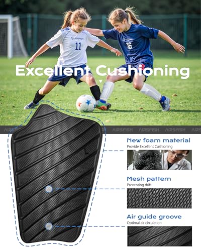 Airsfish Soccer Shin Guards for Kids Adults, CE Certified Shin Pads Sleeves Defender Protection Gear with Insert Pocket EVA Cushion Reduce Shocks and Injuries for Boys Girls Men (WhiteGold, Medium)