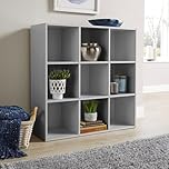 Home Source Storage 9 Shelf Cube Bookcase Wooden Display Unit, Grey