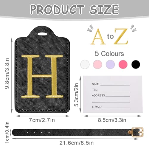 Image of Initial Luggage Tags for Suitcases, Cute Embroidered Letter Luggage Bag Suitcase Identifier Name Baggage Tag, PU Leather Travel Luggage Tags, Bag Tags for Men Women Kids Luggage Handbags(Black H)