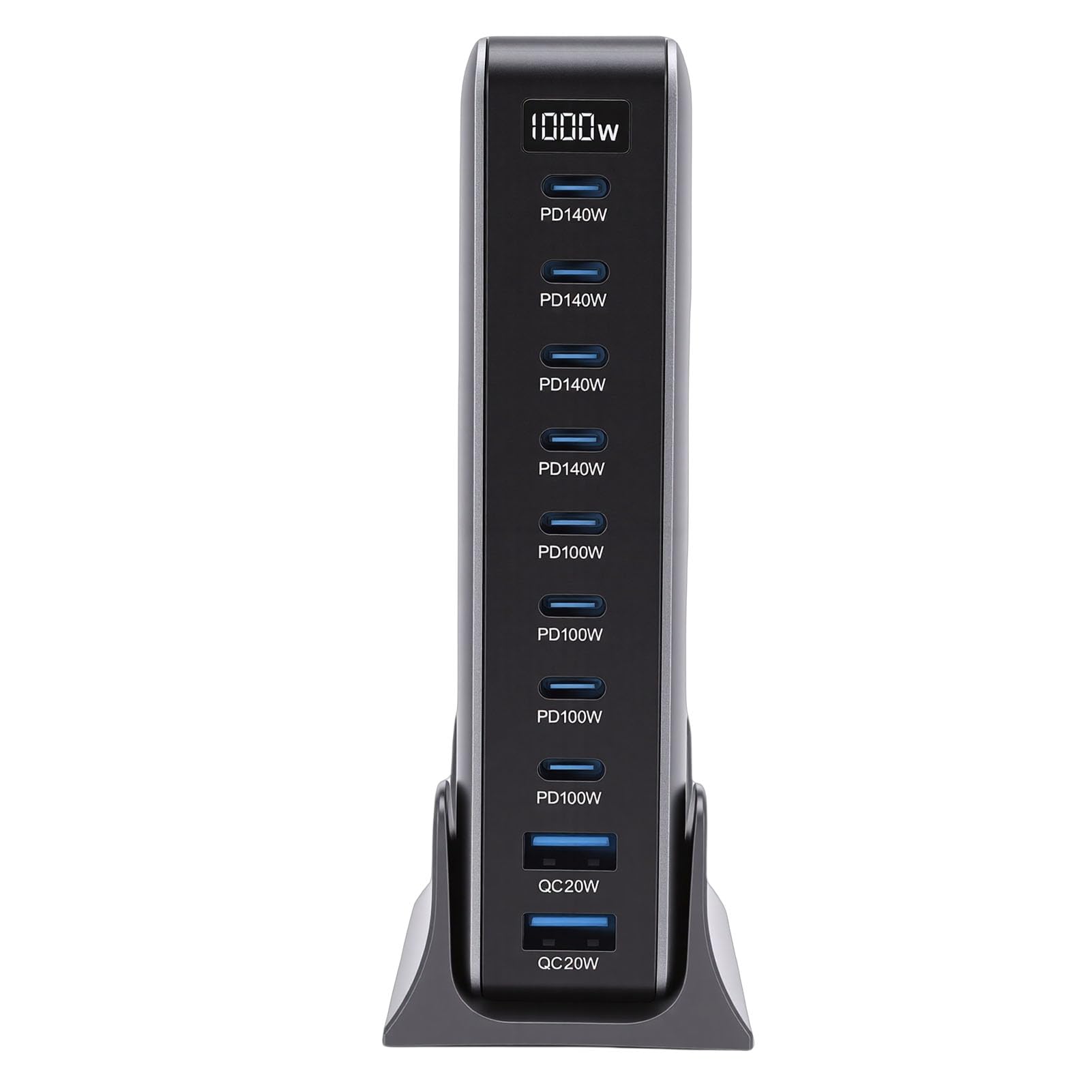 AMONIDA Stazione di Ricarica USB C Gan Iii pro da 1000W per Utenti con Più Dispositivi Elettronici 10 Porte con 4 PD & Pps da 140W 4 PD & Pps 100W 2 QC 20W Ricarica Rapida Laptop (Spina europea)