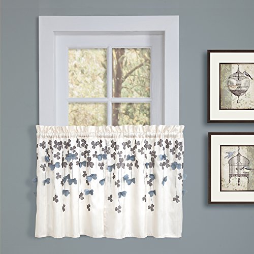 Lush Decor Flower Drops Window Kitchen Tiers, 24 by 29-Inch, Ivory, Set of 2