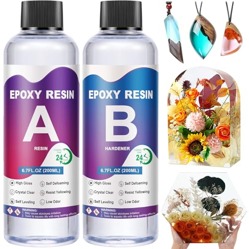 AOLLEN Resina Epoxi Transparente 2 Partes 400ml, Relación de 1:1 Cristalina Resina Epoxi con Endurecedor, Kit Resina Epoxi para Fundición y Revestimiento, Madera, Fabricación de Joyas