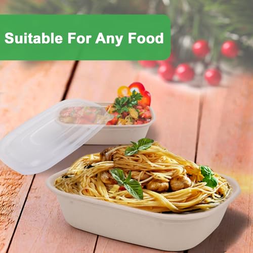 image for Kaderron 60 Pack 38 OZ Large Paper Bowls with Lids, Heavy Duty Disposa