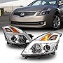 AKKON - For 2007 2008 2009 Nissan Altima 4-Door Sedan LED Strip Projector Headlight Chrome Housing Assembly Pair Lamps