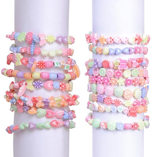 Image of ambitieux 12 Types of Dual Shade Colorful 900+ pcs of Plastic Beads with Elastic,Jute Bag and Thread Cutter - Perfect for Crafting (Kids Bracelet Kit)