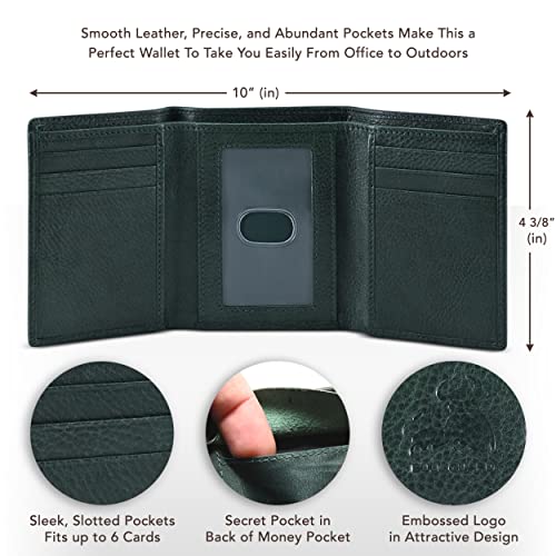 Image of BULL GUARD Leather Trifold Wallets For Men with ID and RFID Blocking Crafted with Buffalo Top Grain Cowhide Premium Leather - Compact, Durable and Secure Everyday Carry in Meadow Green