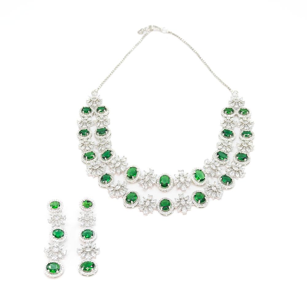 JEWELLERY ZE Necklace Set for Women Rhodium Plated Wedding Party Jewelry Sets Women Ruby Diamond Jewelry Necklace Earrings Bracelet Set (Green) (B0D1CGM754) Amazon Price History, Amazon Price Tracker