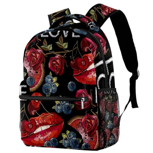 Sac à dos d'école rouge à motifs brodés pour filles et garçons, dimensions 29x20x40cm