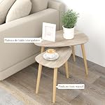 HOMCOM Lot de 2 Tables Basses gigognes Design scandinave Pieds en Bois et Plateau en Bois, Aspect Naturel
