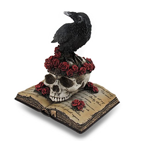 Zeckos Perched Raven On Rose Skull And Open Poetry Book Statue #TOP1