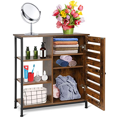 Wooden Bathroom Cabinet, Free Standing Bathroom Storage Cabinet Floor Storage Cabinets Kitchen Cupboard with Doors and 3 Shelves or Home Office Bedroom Living Room, Rustic Brown