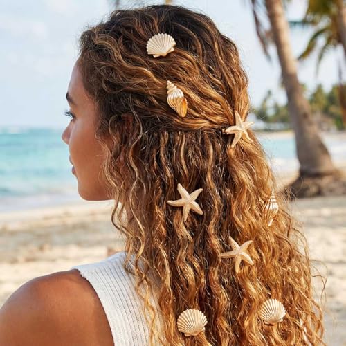 BARTOSI Pinzas Para el Cabello Playa Dorado Conchas Marinas Estrella de Mar Accesorios Para Mujeres y Niñas (Pack de 6) miniatura 5