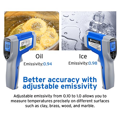 Etekcity Gun Non-Contact-58°F ~1022°F (-50°C ~ 550°C) Ith Adjustable Emissivity & Max Measure For Meat Refrigerator Pool Oven, Blue #TOP23