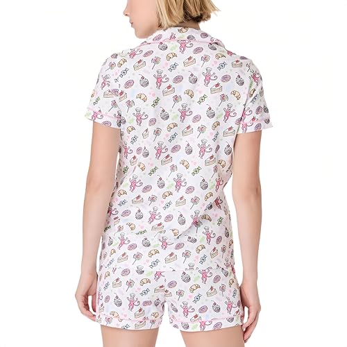 Image of Womens Pajamas Set Shorts Button Down 2 Piece Monkey Bunny Y2k Roller Dupes Rabbit Preppy Lounge Pjs Comfy Sleep Wear