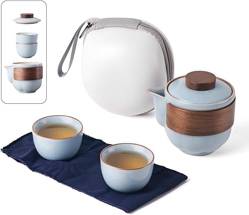 Miniatura 1 de Juego de té portátil Kungfu, té de viaje de cerámica para un juego, una tetera de aspecto minimalista con 2 tazas para los amantes del té, hogar,