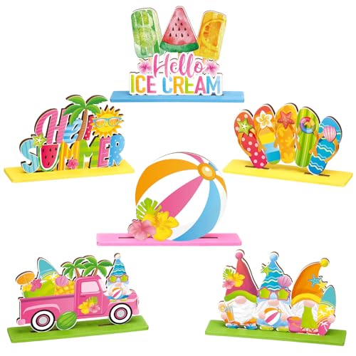 Bememo 6 Pcs Hello Summer Table Decorations Sign Summer Gnome