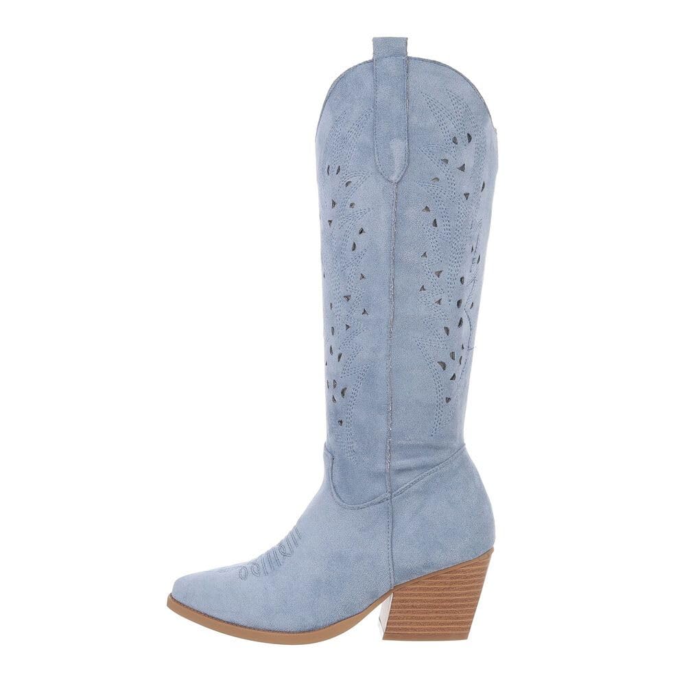 Ital Design Damen Stiefel mit Reißverschluss und Blockabsatz, spitze Form