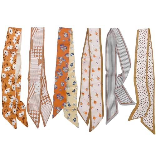 6 Pieces Fashion Scarves for Women Handbag Silk Scarves Hairband Headband Satin Ribbon Lightweight Neck Tie for Women