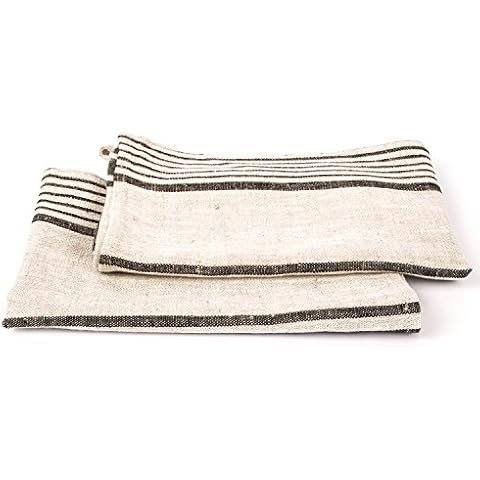 LinenMe 1 x Provence Natural Striped Tea Towel, Linen, Black, 47 x 70 cm Cover