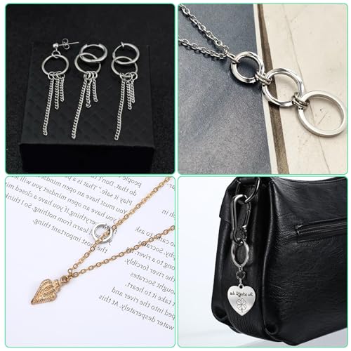 200 Stück Angeln Sprengring Edelstahl, Silber 5-9 MM Sprengringe, Jump Rings Set Mit Offenen Sicherungsring und Sicherungsringzange, für Schmuckherstellung, Halskettenreparatur, Schlüsselanhänger