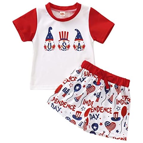 MODNTOGA Toddler Baby Boy 4th of July Outfits USA T-Shirt Short Pants Independence Day Clothes Sets, Red, 18-24 Months Cover