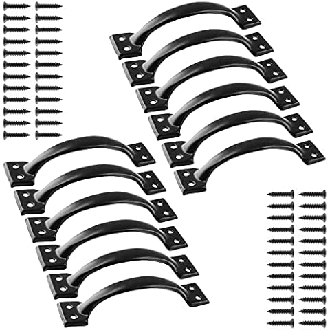 Jiozermi 12 Pcs 4" Rustic Gate Handle, Iron Hardware Handle Pull with Screw, Vintage Farmhouse Cabinet Handles, Retro Drawer Pulls for Outdoor, Garage & Drawer, Black Cover