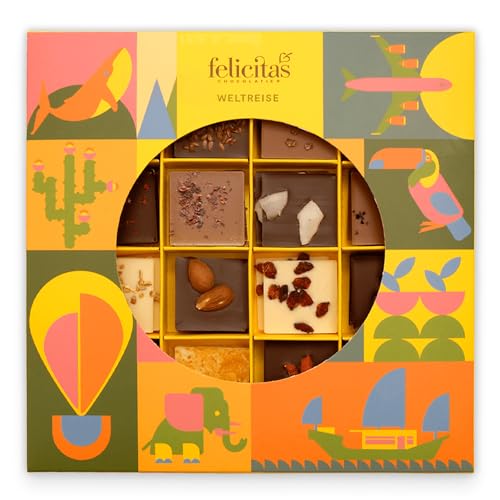 Felicitas Weltreise Schokolade 200g – 43 Mini Tafeln – 20 Sorten aus aller Welt – Belgische...