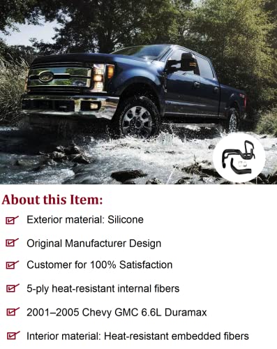 Heavy Duty Silicone Coolant Hose Upper And Lower Radiator Kit Compatible With 2001-2005 Chevy Gmc Sierra 2500 3500 Duramax 6.6L Pressure Tolerance And Heat Resistant Embedded Fibers (Black) #TOP6