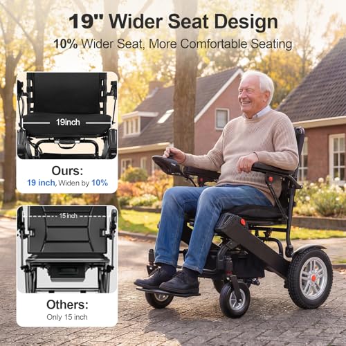 Image of 40 Miles Long Range Electric Wheelchair for Adults, Foldable Motorized Wheelchair with 2 Removable 15Ah Batteries, All Terrain Power Wheelchairs for Senior, (Black, 2 * 15Ah)