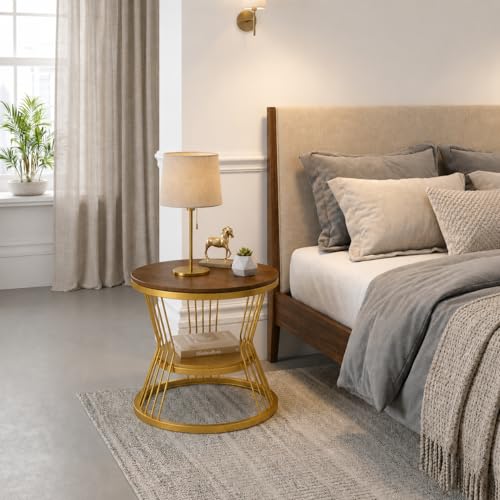 Image of NEST NATURE HAVEN Round Coffee Table, Modern Nestings Table Set of 2, Sofa Side Table with Marble Veneer Top and Metal Frame, End Table for Living Room Bedroom Home or Office (Golden Brown)