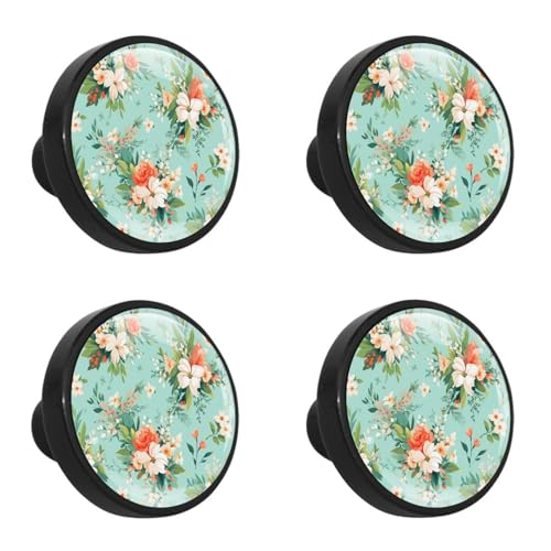 NUEAHEDN 4 Pieces Dresser Knobs for Drawer Aesthetic Art Flower Kitchen Cabinet Knobs Round Door Pull Handle for Home Nursery Furniture Cupboard