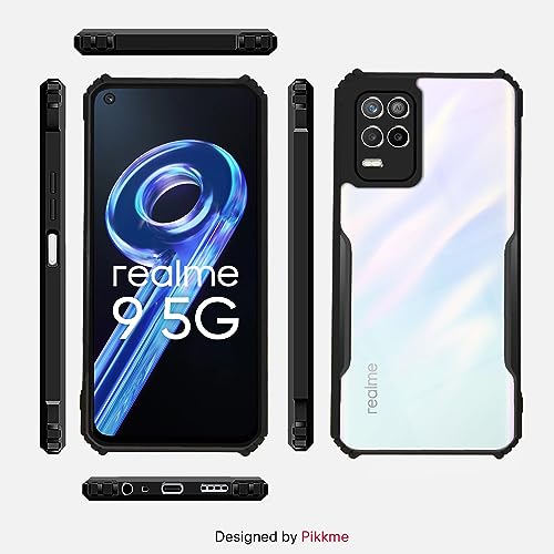 Image of Pikkme Realme 9 5G Back Cover | Crystal Clear Transparent Back | Ultra Hybrid | Full Camera Protection | Raised Edge | Bumper Back Case for Realme 9 5G (Black)