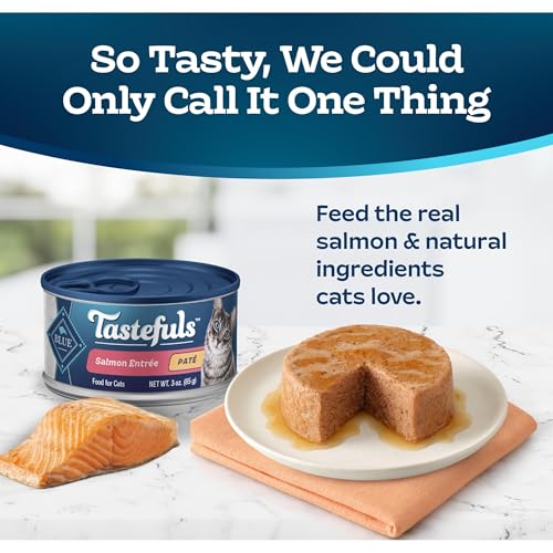 Image of Blue Buffalo Tastefuls Wet Cat Food Pate, Made with Natural Ingredients | Salmon Entree, 3-oz. Cans (24 Count)