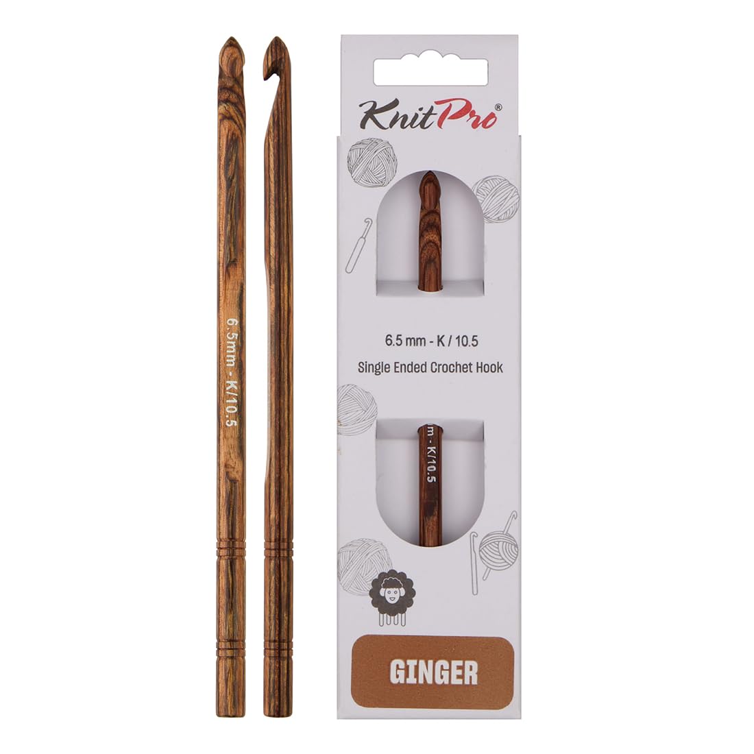 KnitPro Ginger Single Ended Crochet Hook, Brown, 6.50mm