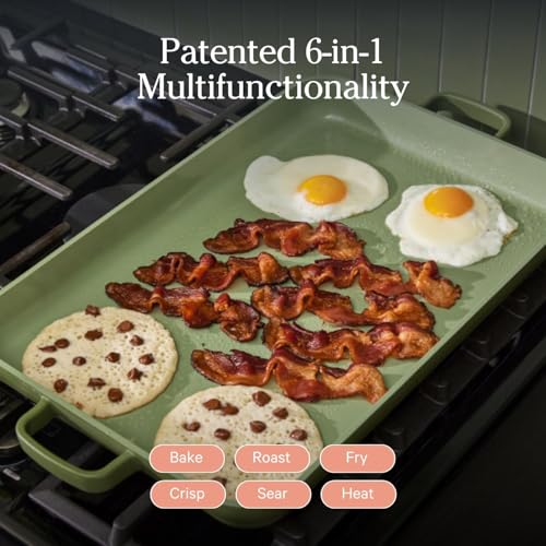 Image of Our Place Griddle Pan | 11.8 inch (5 Qt) Nonstick Ceramic Griddle Pan for Stovetop & Oven | PFAS-Free, Oven-Safe up to 450F, Easy-Grip Handles | Sage