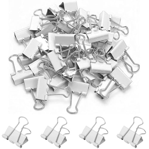 50 Pack Medium White Binder Clips 1 Inch (25 mm), Colored Paper Clamps, Middle Size Paper Clips for Office Home School Business 1"