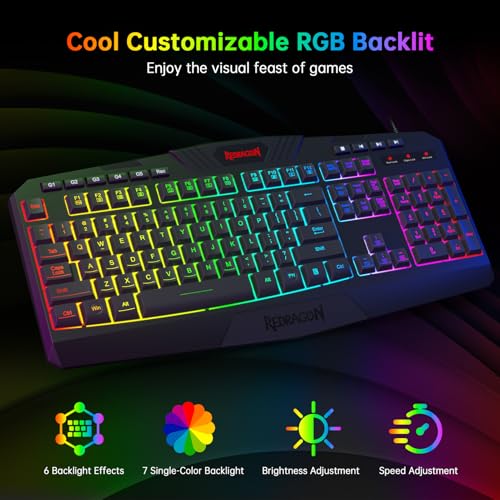 Redragon RED-S101-BA-2 S101-3 Wired Rgb Backlit Gaming Keyboard And Mouse Combo, Programmable Keyboard Gaming And Mouse (800-7200Dpi), Gaming Headset Mouse Pad Combo All In 1 Pc Gamer Bundle thumb #1