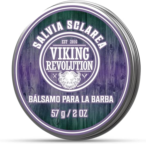 Viking Revolution - Balsamo Barba Hombre - Aceite de Argan y Jojoba - Cera Acondicionadora Sin Aclarado - Suaviza y Fortalece la Barba Hombre - Aroma de Salvia Sclarea - 57g