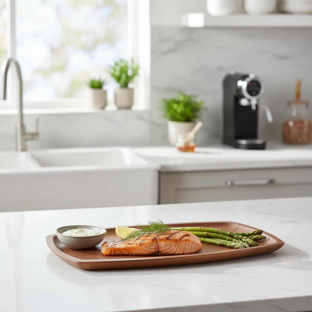 Deconox Akasya Ağacı Kayık Sunum Tepsisi (33x20 cm) | Ahşap Servis ve Kahve Tepsisi | Peynir, Şarküteri ve Dekoratif Banyo/Masaüstü Organizeri