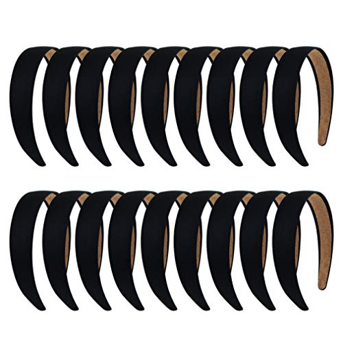 Yolyoo 18 Pieces Satin Headbands Anti-slip Ribbon Black Hair Bands for Women Girls DIY Craft Hair Accessories( 1.18 Inch Wide)