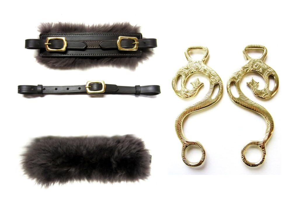 Set Hackamore Barock Gold - messingfarben - verziert - Echt Schaffell Farbe Braun mit goldenem Beschlag
