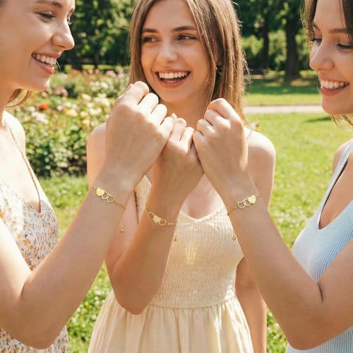 Image of 2 & 3 Pcs Triple Heart Link Sister BFF Bangle Bracelet Set | Matching Bestie Friendship Jewelry, Mother's Day Graduation Gifts for Women Teengirls