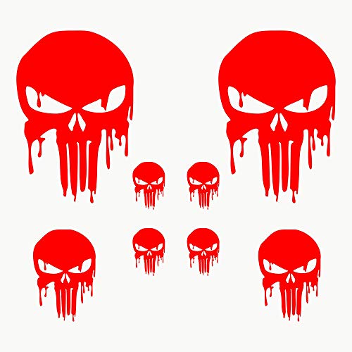 Autodomy Autocollants Tête de Mort Crâne Fondu Pack de 8 unités pour la Voiture ou la Moto (Rouge) Cover