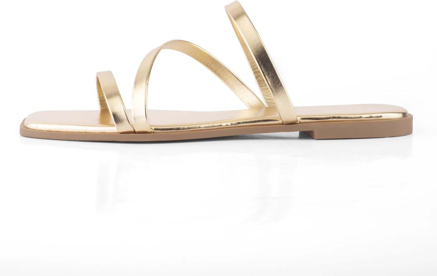 LACUONE Strappy Flat Sandals For Women Slip On Square Open Toe Slides Sandals