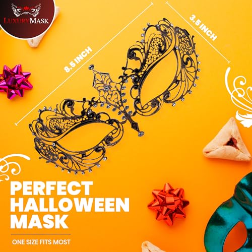 Image of Masquerade Mask for Women with Rhinestones - Elegant Metal Half Face Mask for Masquerade Parties, Mardi Gras, & Themed Events