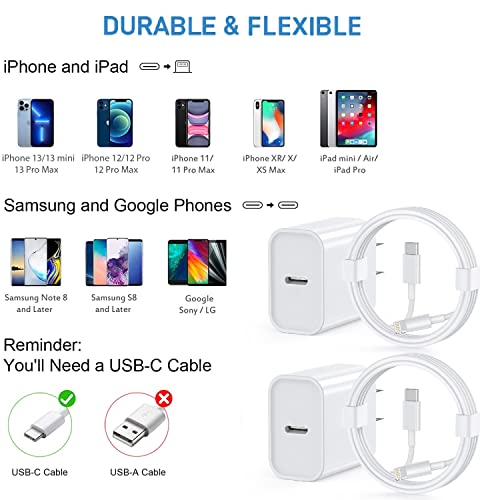 Image of iPhone 14 13 12 11 Fast Charger [Apple MFi Certified] 2Pack PD USB C Wall Charger Type C Power Adapter Lightning Cable Cord Compatible with Apple iPhone 14 /13 Pro /13 /12 /11 /11Pro Max /XS /XR /X /8 /SE /iPad