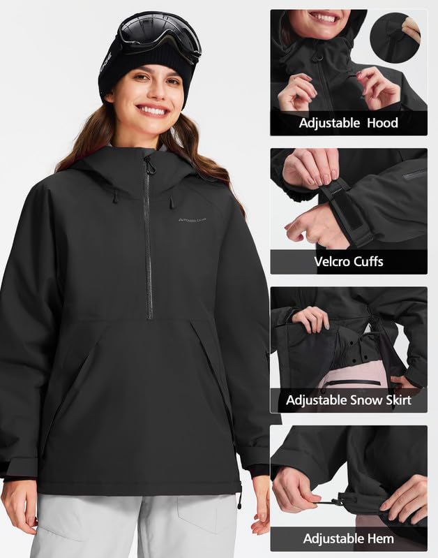 Pioneer Camp Snowboardjacke Damen Wasserdicht Winddicht Atmungsaktiv Warm Winterjacke mit Kapuze und Abnehmbarer Schneefang – Baggy Funktionelle dope skijacke für Ski Snowboard