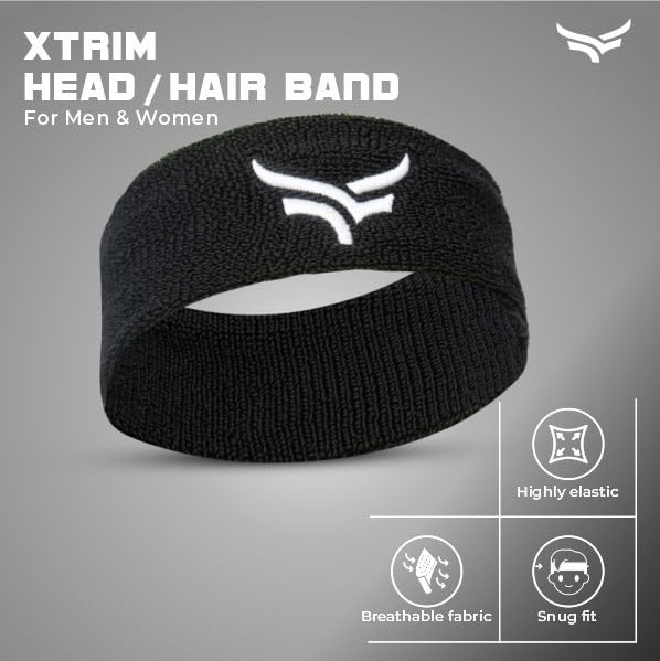 XTRIM Cotton Head Band for Men & Women, Pack of 1, Black