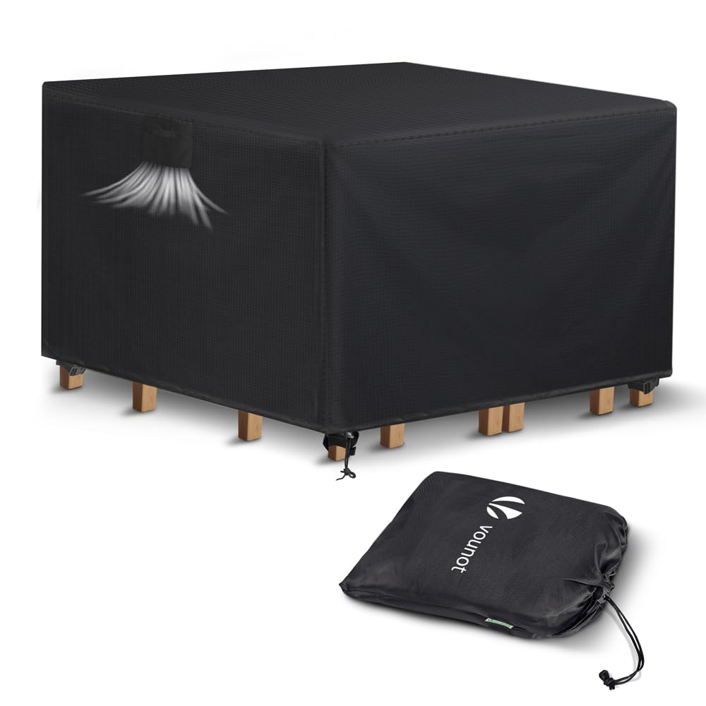 VOUNOT Funda para Muebles de Jardín, Funda Protectora 420D Oxford Anti Viento Anti-UV, Cubierta Impermeable con Salidas de Aire Hebillas para Mesas Sillas Sofás Mobiliario Exterior 135x135x73cm
